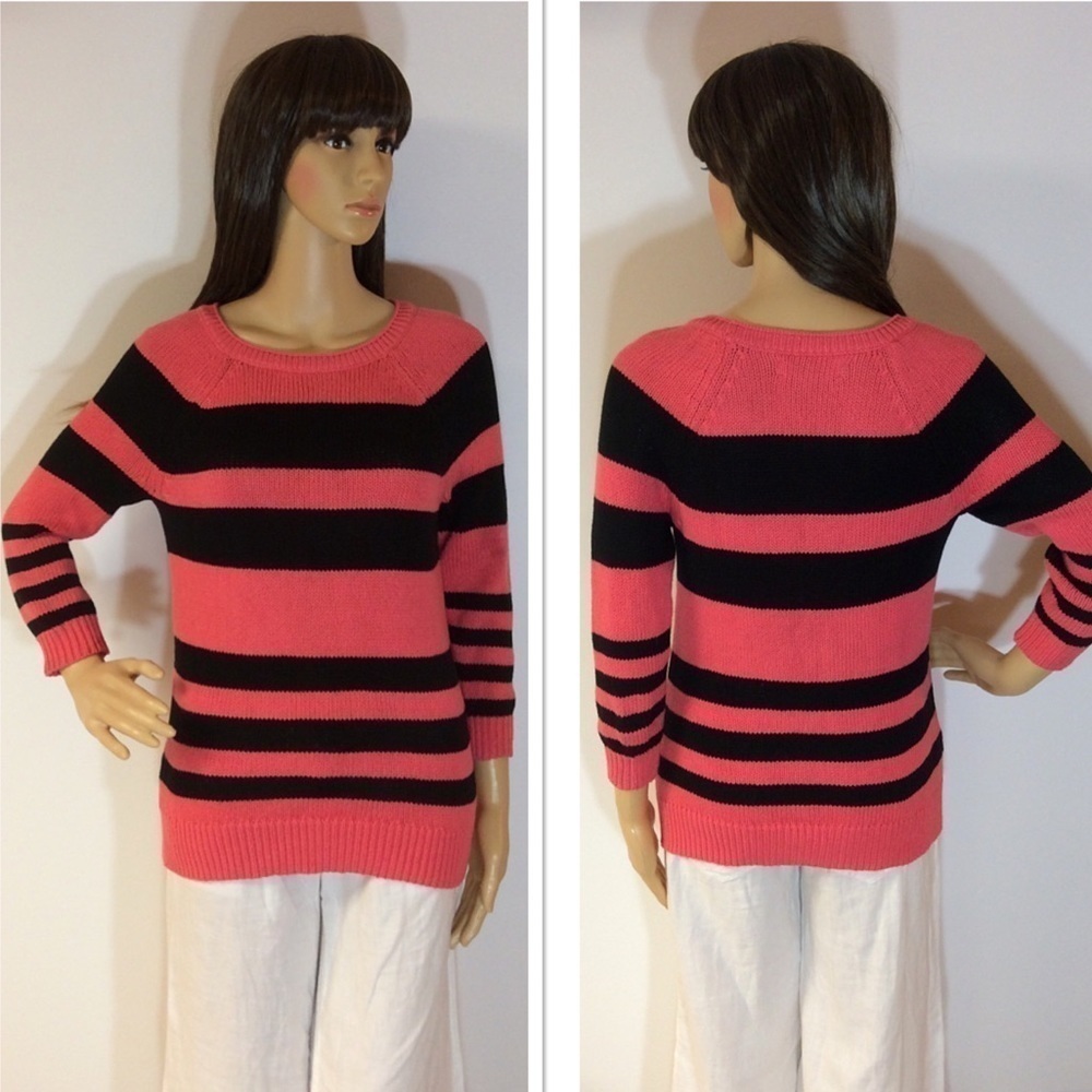 ANN TAYLOR LOFT PINK AND BLACK 3/4 SLEEVE SWEATER